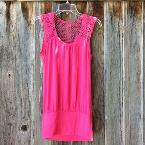 Hot Pink tank top with crochet